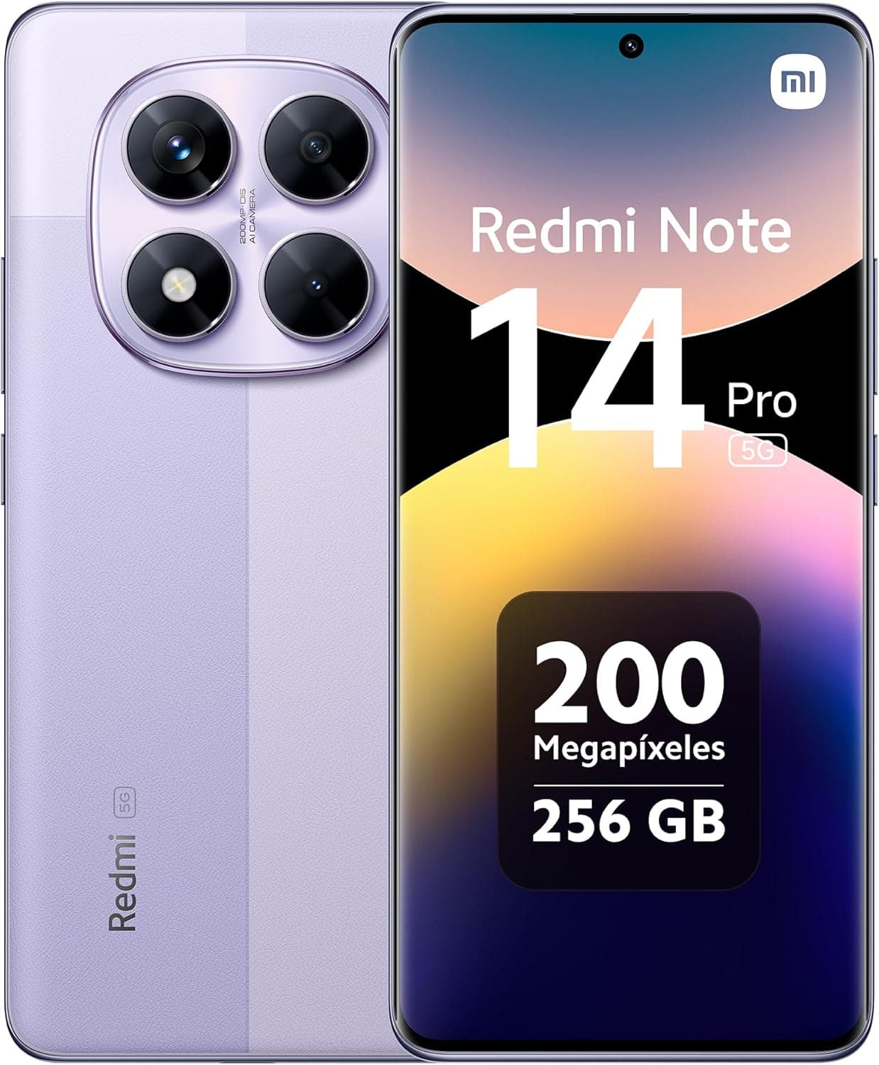 Xiaomi Redmi Note 14 Pro 5G, Smartphone de 8+256 GB, ecrã de 6,67" AMOLED FHD+ 120Hz, MediaTek Dimensity 7300-Ultra, câmara de 200 MP, TurboCharge 45 W, carregador não incluído, roxo