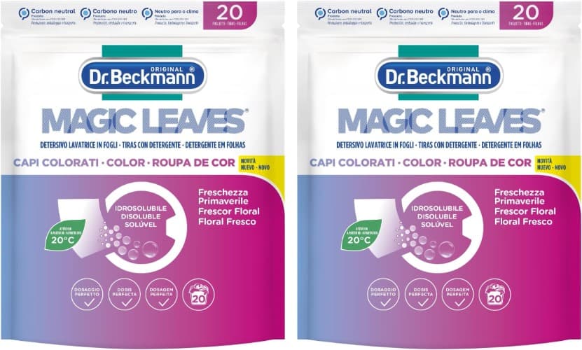 Dr. Beckmann Magic Leaves | Detergente para máquina de roupa em folhas para roupa de cor com 20 unidades x 2