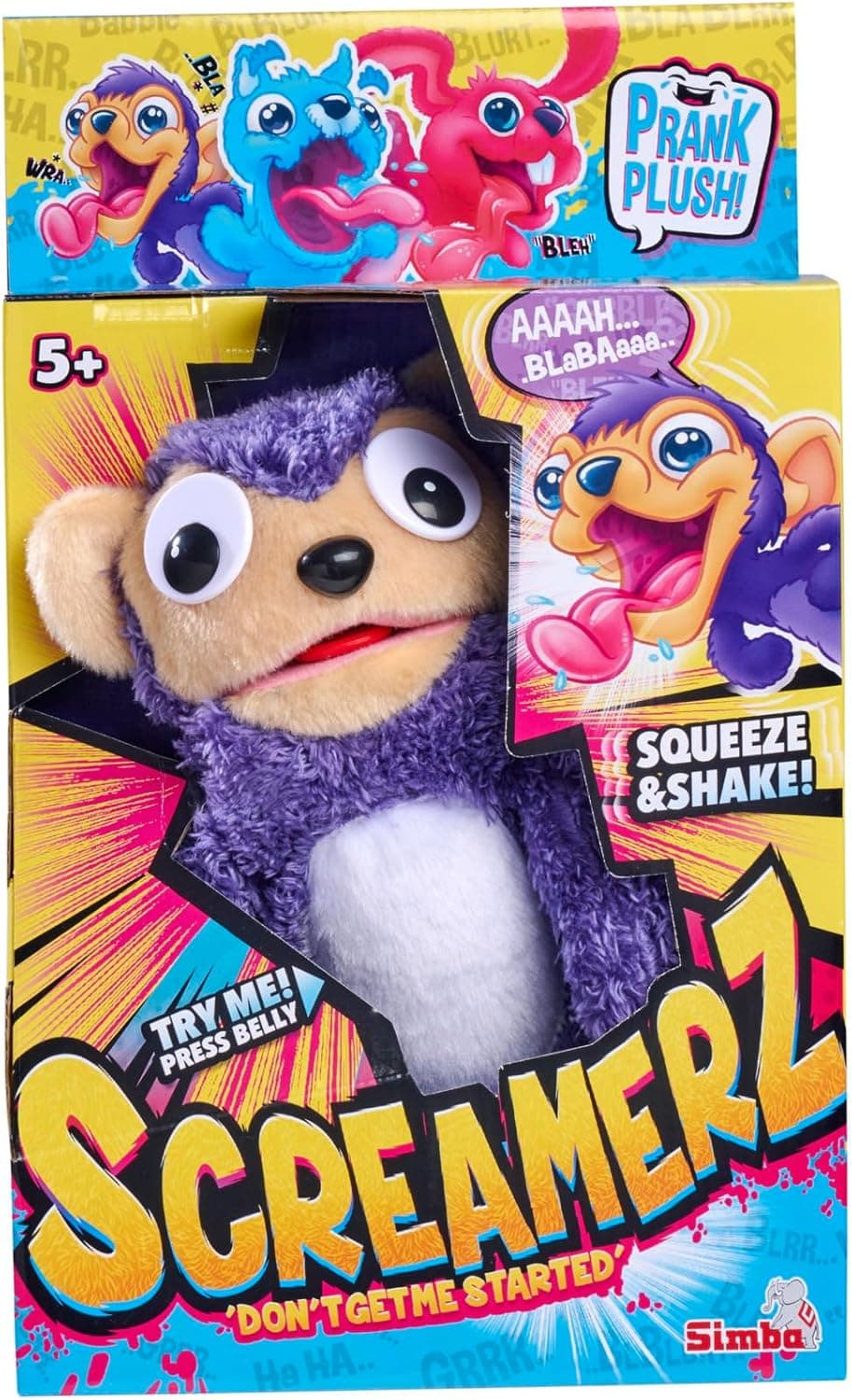 Simba Screamerz macaco louco com som, peluche divertido com gritos, figura de peluche para crianças a partir de 5 anos, aprox. 30 cm, roxo (105953333)