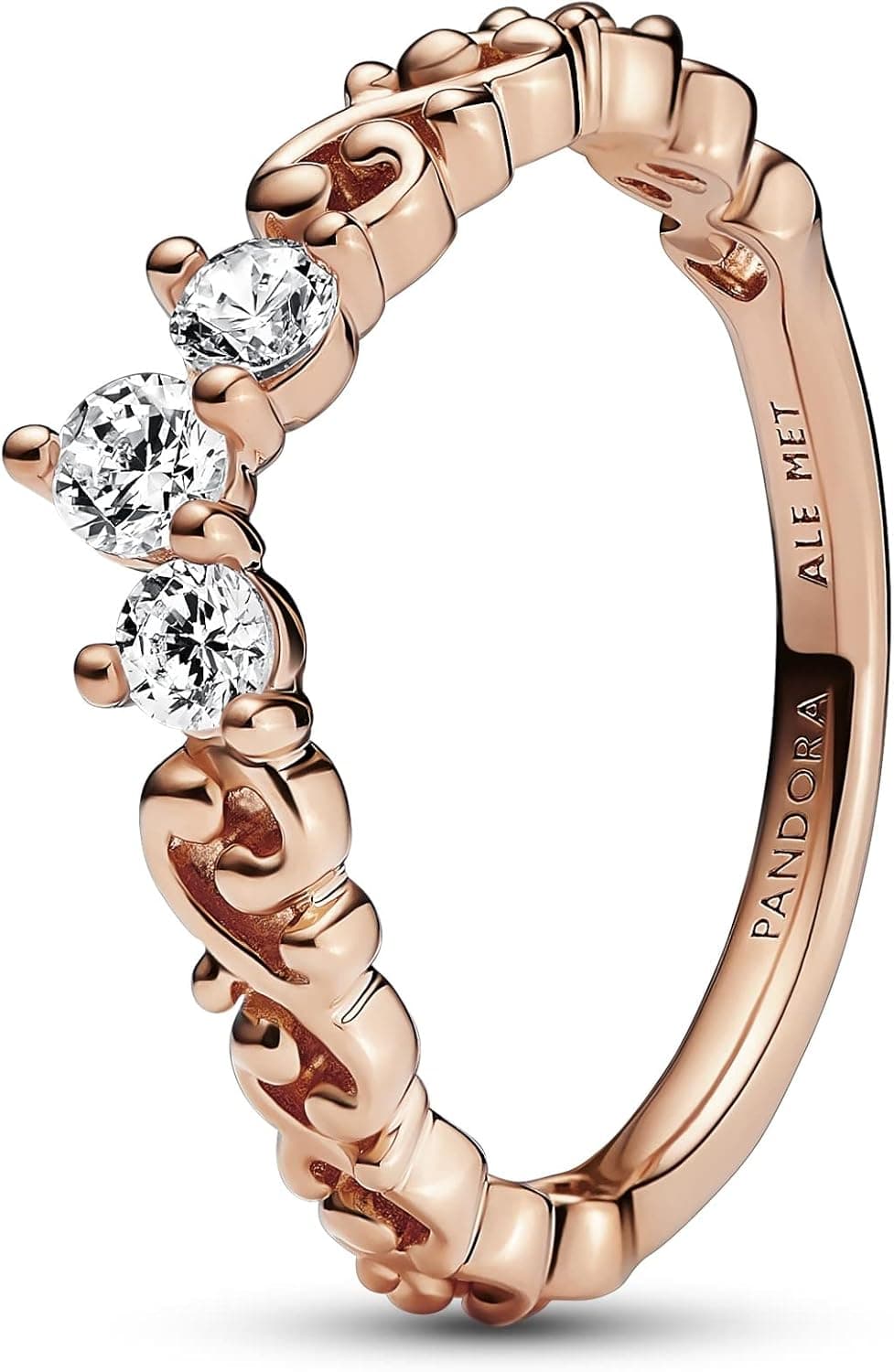 PANDORA Moments Anel com design de tiara real banhado a ouro rosa de 14 quilates com zircões cúbicas transparentes