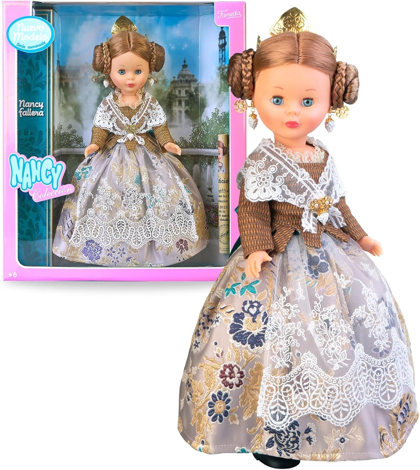 Nancy Coleção Fallera edição 2025, boneca de 42 cm, com autêntico fato regional da comunidade valenciana, design e acessórios feitos em honra às falhas, certificado oficial, famosa (NAL12000)