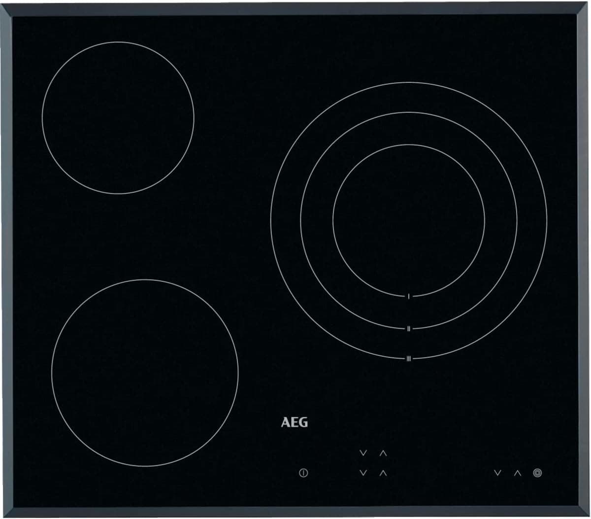 AEG HK623020FB Placa de vitrocerâmica, biselada, 3 áreas de cozedura, dupla de 27 cm, painel de controlo tátil independente, bloqueio de segurança, preto, 60 cm