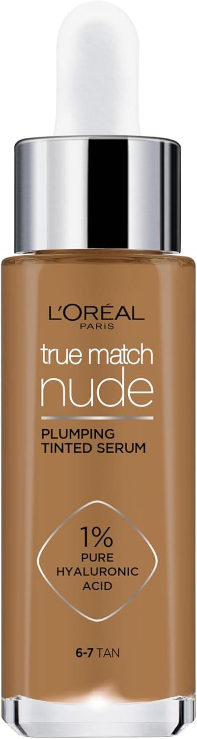 L'Oreal Paris True Match - Base de soro tingido, 1% de ácido hialurónico e fórmula hidratante, preenche a pele em 1 hora para um acabamento brilhante natural, 30 ml, tom 6-7 bronzeado