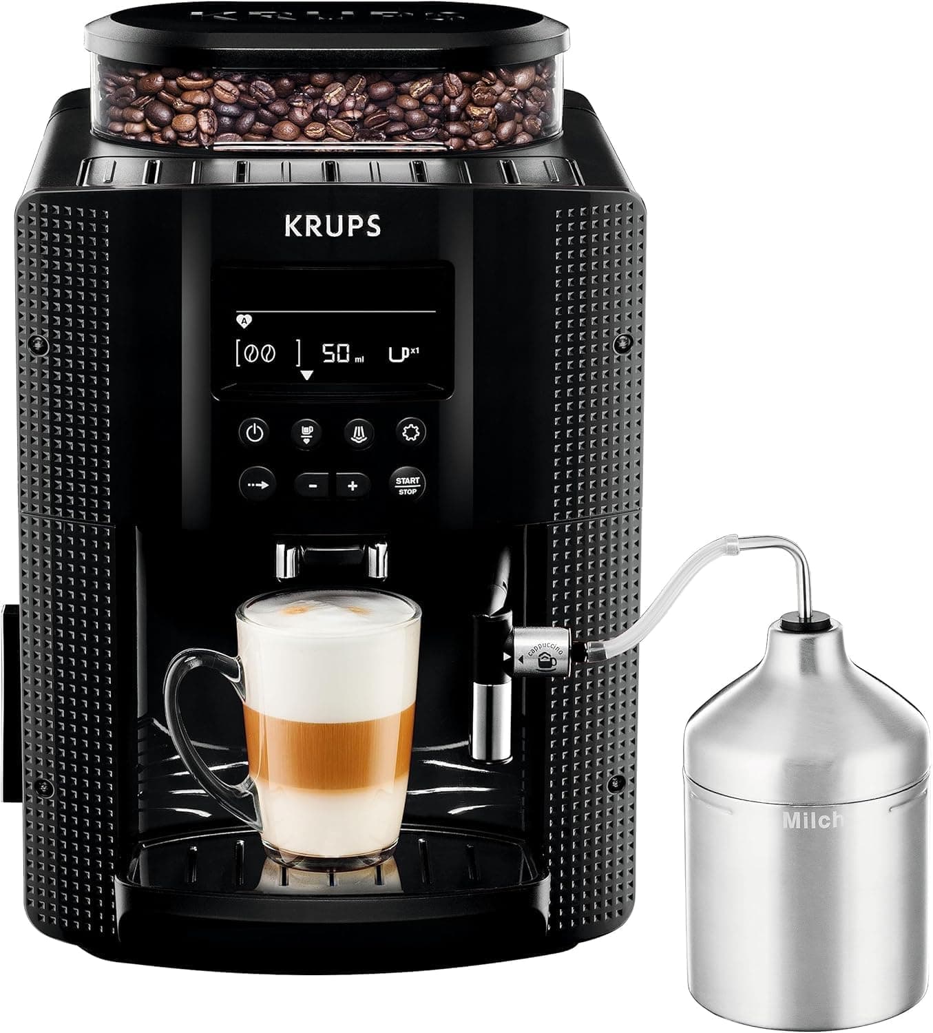 Krups Essential | Máquina de café automática 15 bar com moinho cónico, display LCD e reservatório 1,7 L