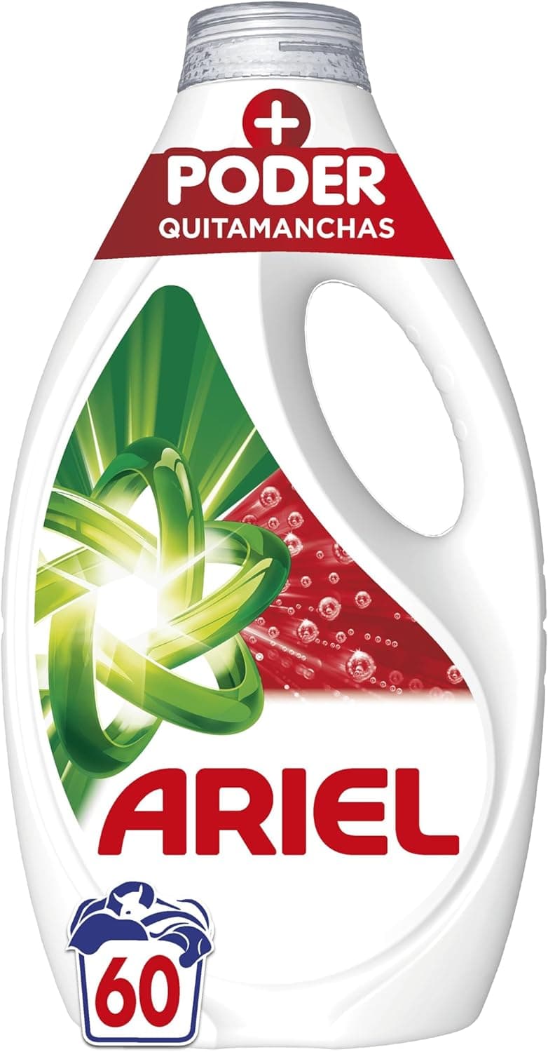 Ariel Detergente de máquina de lavar líquido, 60 lavagens, sabão extra potência, remoção de manchas, limpeza profunda