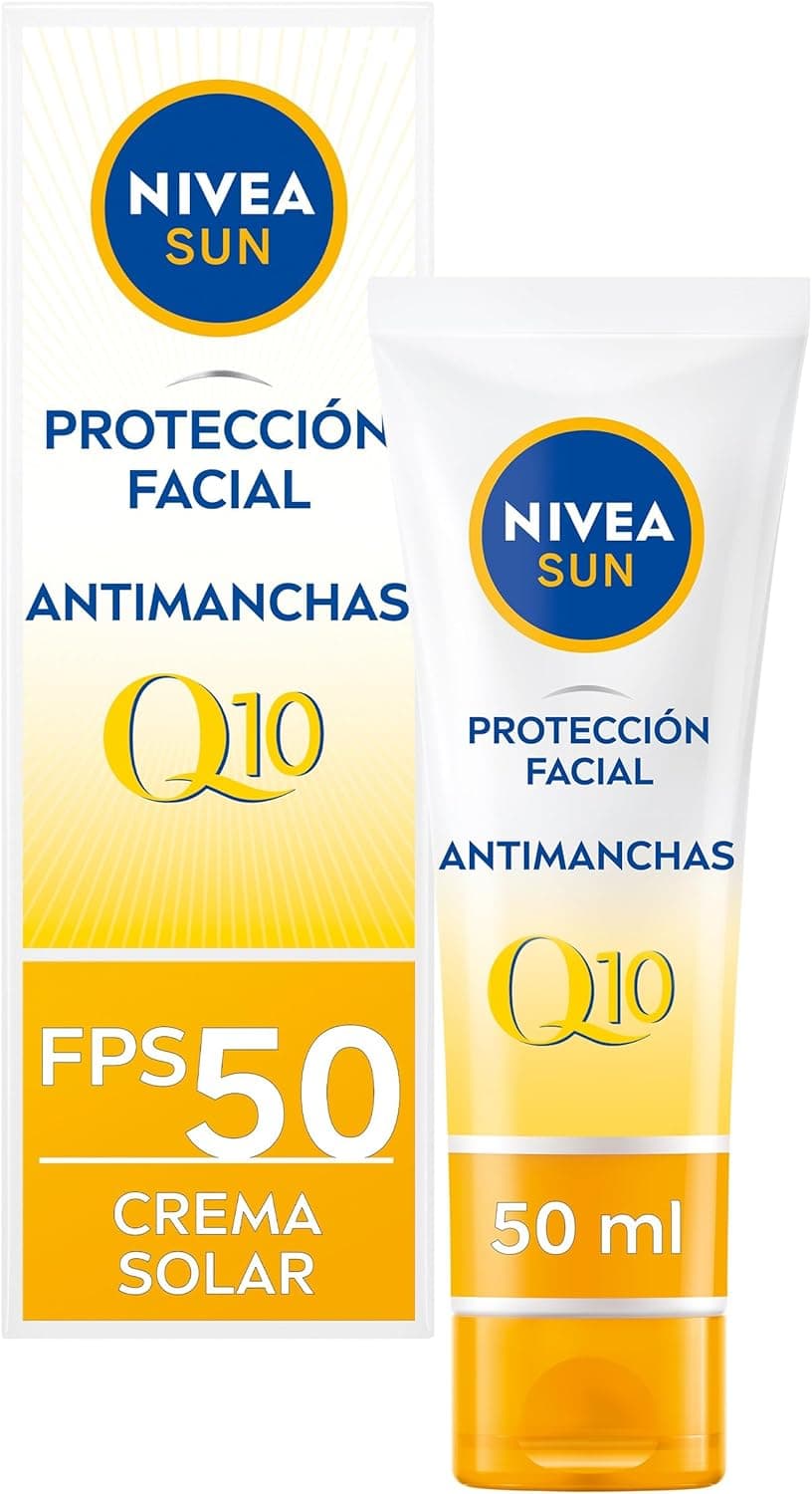 NIVEA SUN Proteção solar facial UV anti-envelhecimento e antimanchas, FP50 (50 ml), 0% resíduos, creme hidratante com Q10