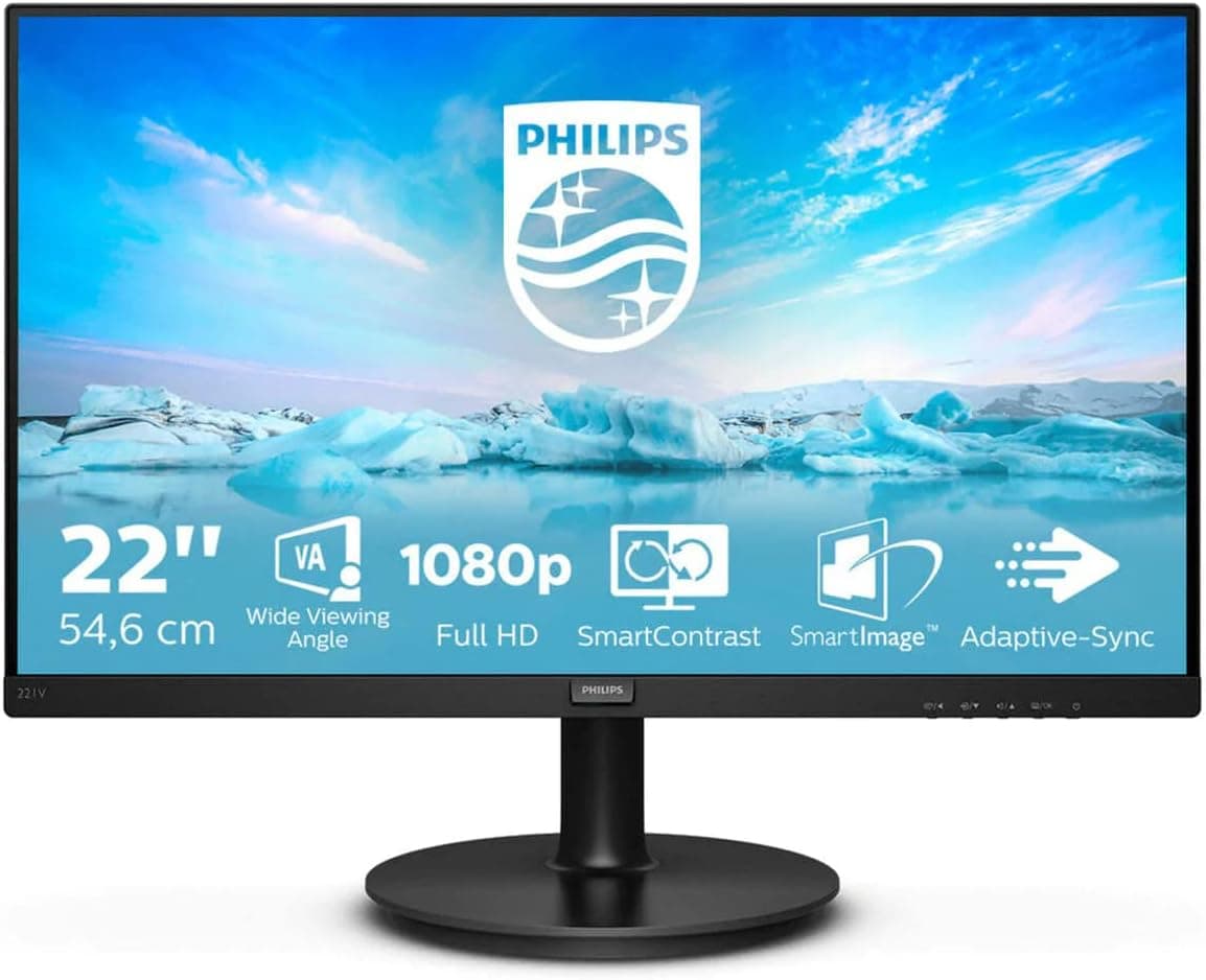 Philips Monitors 221V8/00-22", FHD, 75Hz, VA, Flicker Free, VESA (1920x1080, 200 CD/m², D-Sub, HDMI), preto