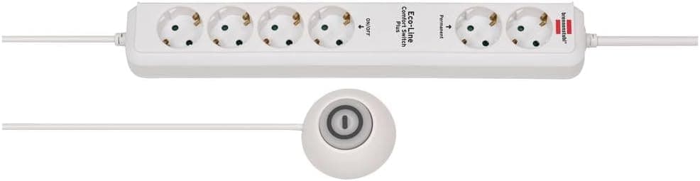 Brennenstuhl Eco-Line Comfort Switch Plus extensão tomadas com 6 tomadas de energia (2 x permanentes e 4 x comutáveis, cabo de 1,5 m, interruptor de mão/pé) branco