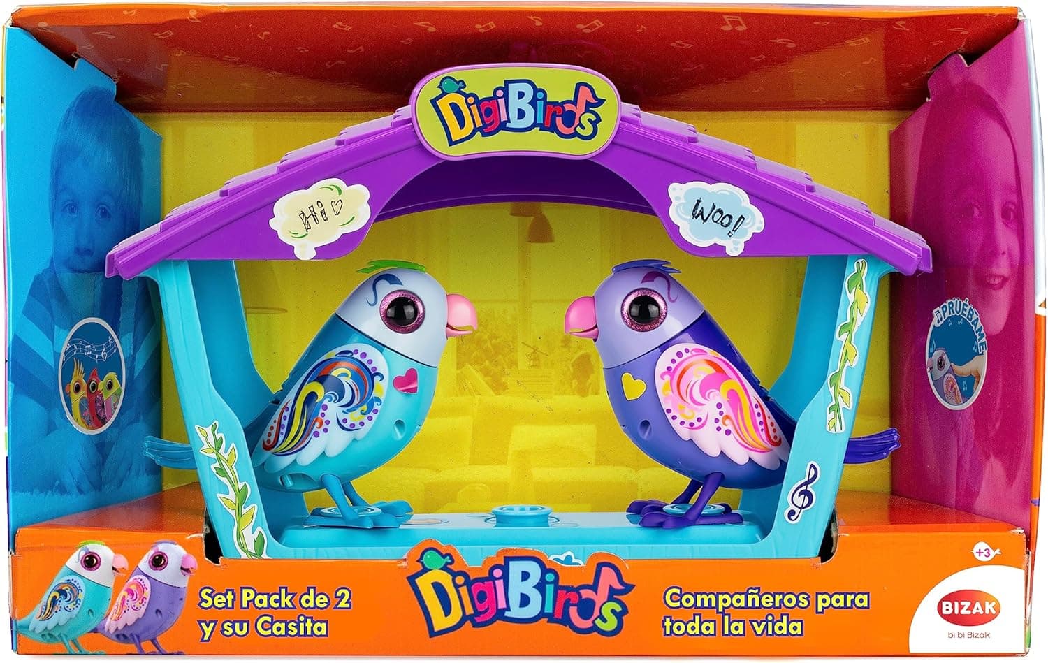 Bizak Digibirds, casa com 2 passarinhos exclusivos interativos que cantam sozinhos ou a coro, assobiam, movem o e a cabeça, leve-os para onde quiser (62008617)