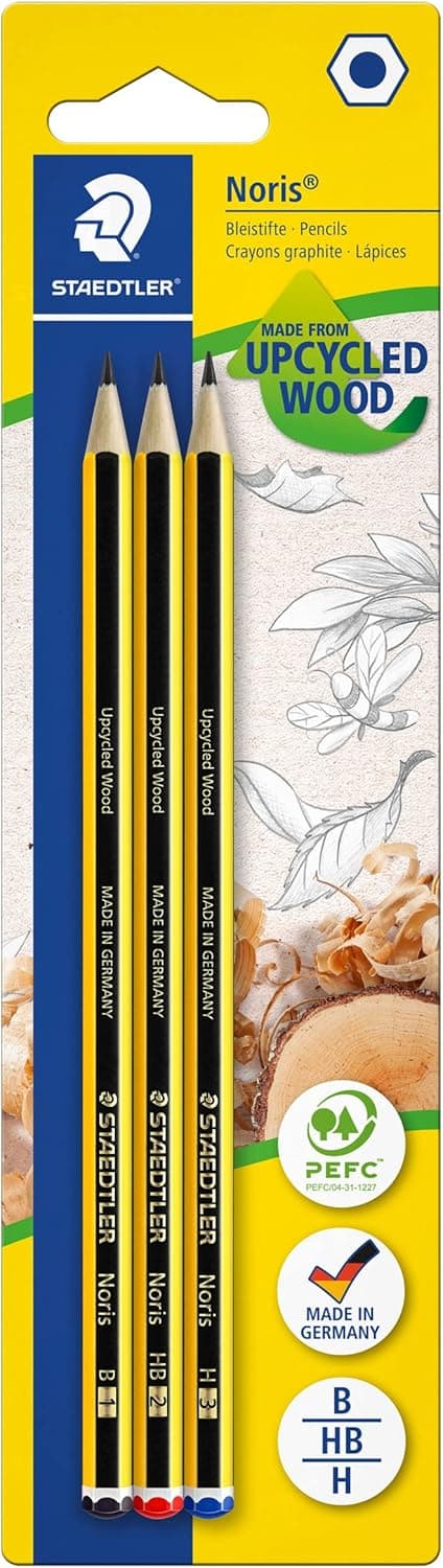 Staedtler Noris 120-S BK3D. Lápis de madeira certificada. Embalagem com três canetas sortidas de dureza B, HB e H