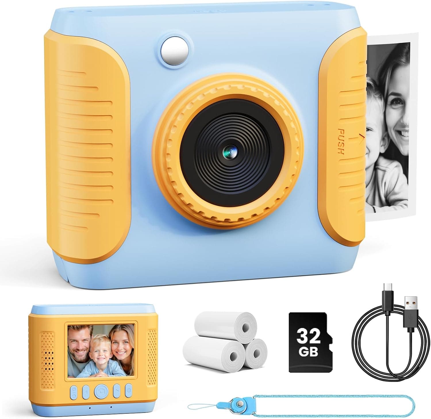 CalineGam Instant | Câmara fotográfica digital infantil HD com cartão 32 GB e papel fotográfico