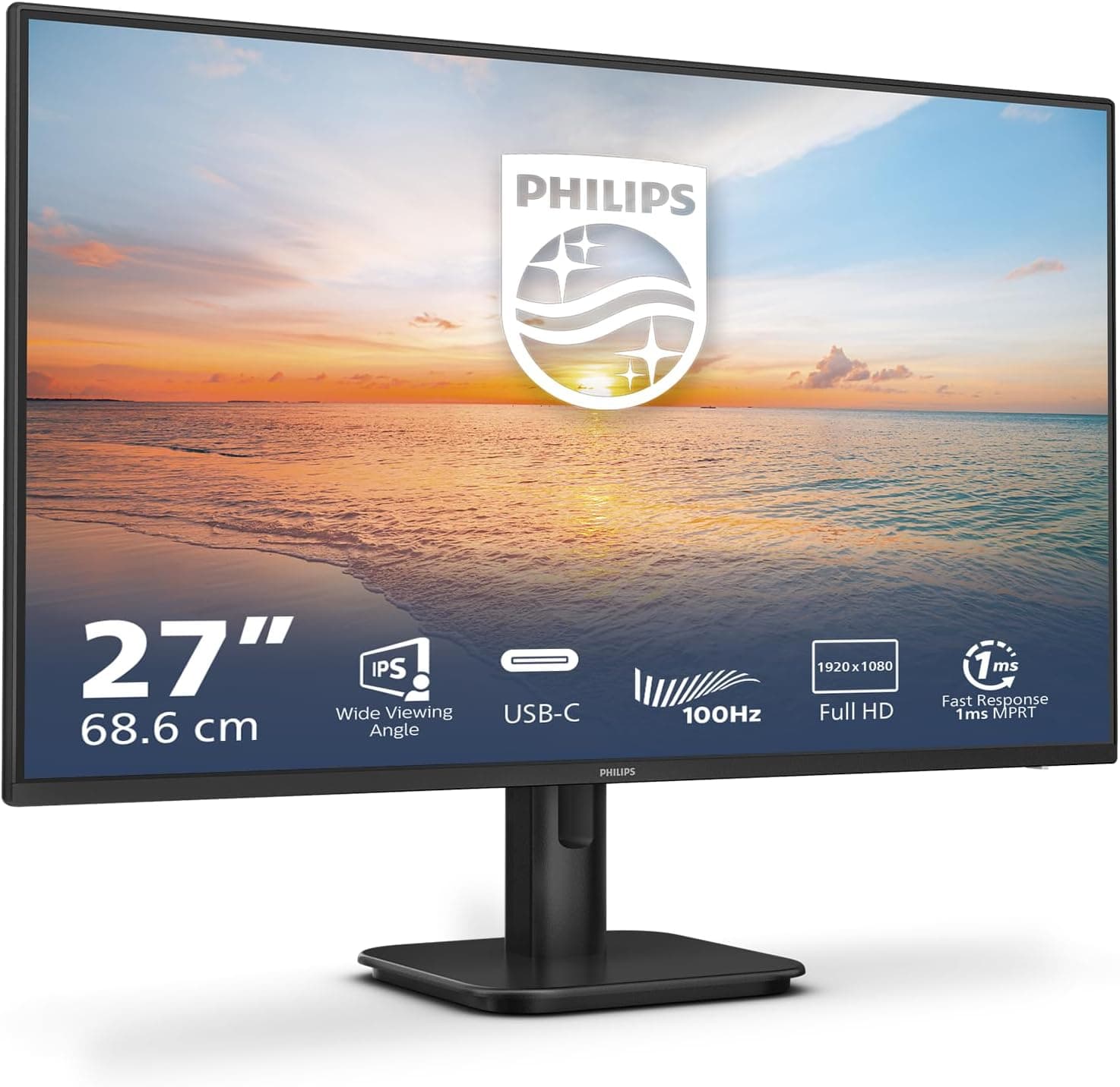 Philips 27E1N1300A Monitor FHD de 27 polegadas, 100 Hz, IPS, 1 ms, fonte de alimentação USB-C, alto-falantes, sem cintilação, modo LowBlue (1920 x 1080, 250 CD/m², HDMI 1,4 / USB. -C)