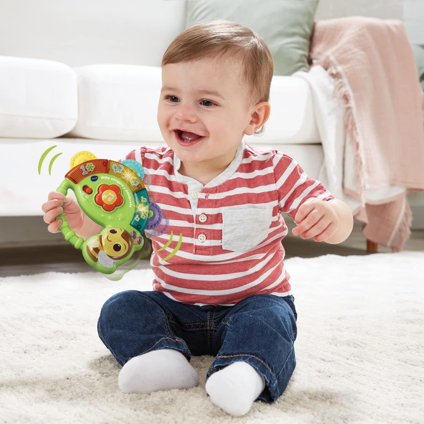 VTech - Chocalho e pandeiro, abelha musical interativa para agitar, brinquedo para bebés + 3 meses