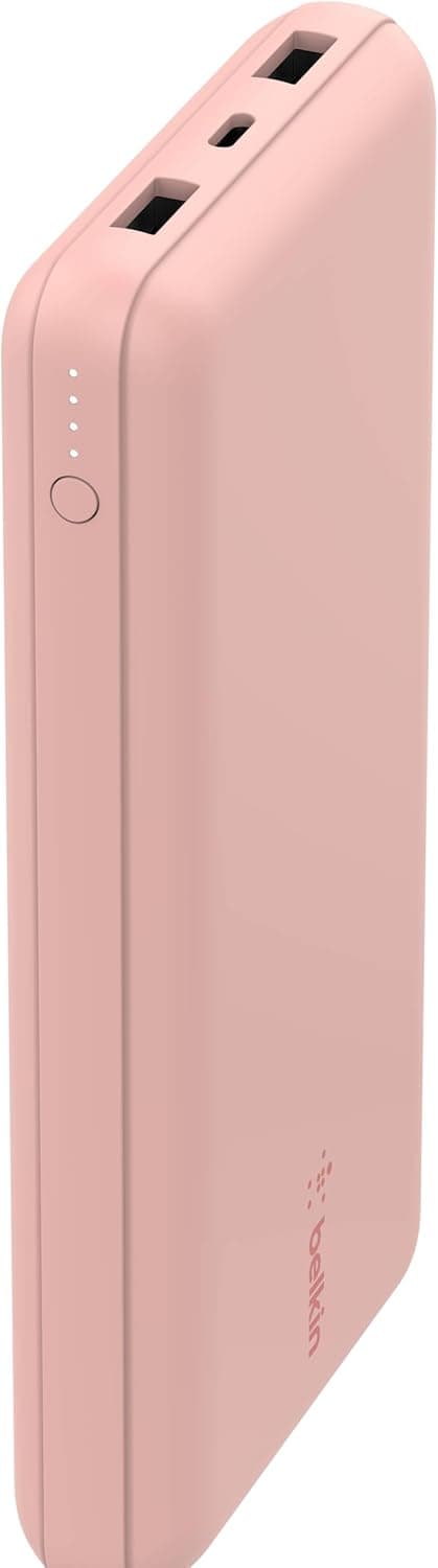 Belkin Carregador USB-C portátil de 20 000 mAH, bateria externa de 20 K com porta USB-C de saída/entrada, 2 portas USB-A e cabo USB-C para USB-A para iPhone, Galaxy e outros, ouro rosa