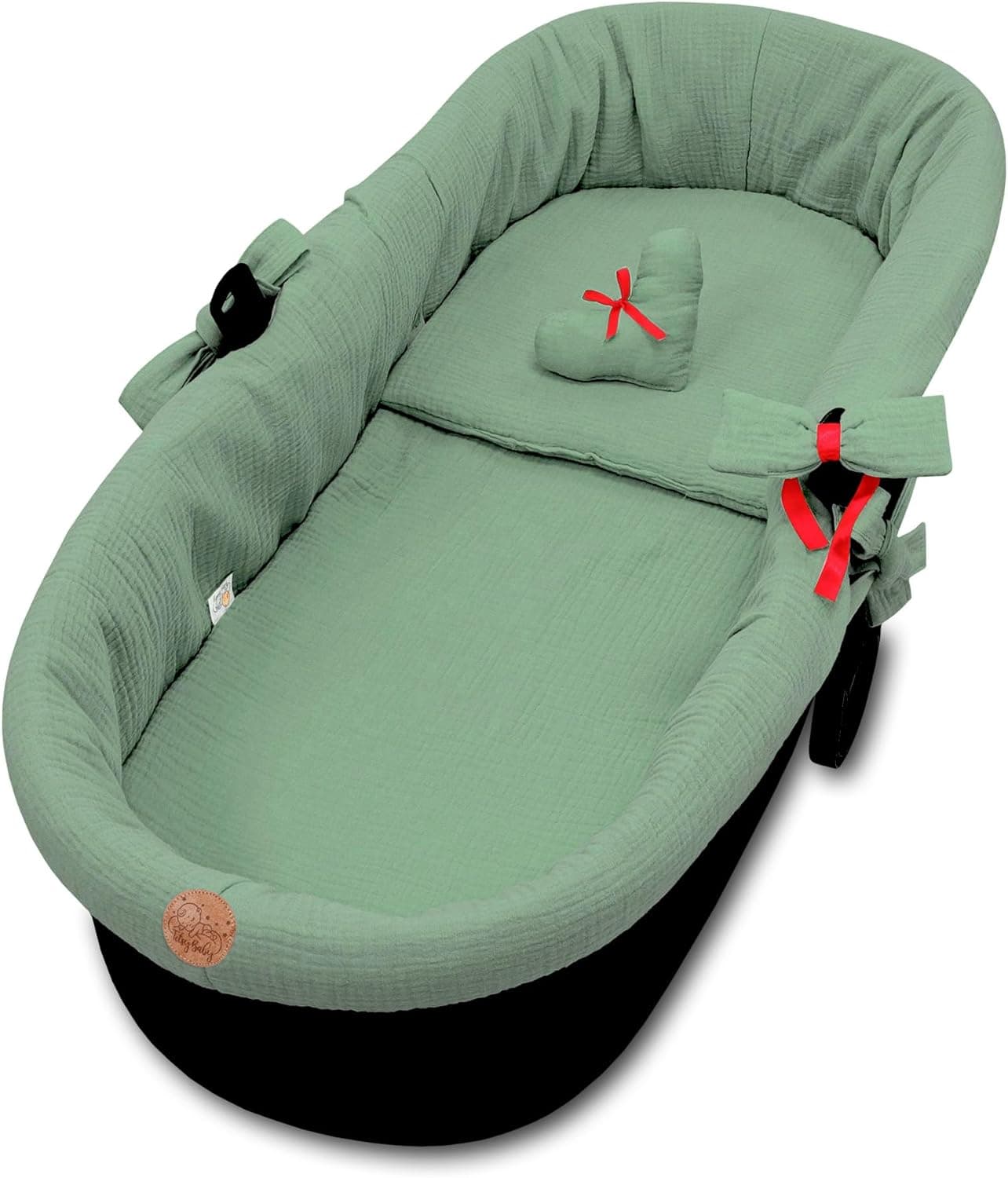 Cobertura universal para alcofa musselina - vestidura carrinho bebé ninho carrinho acessórios conjunto 3 peças com almofada e colchão verde
