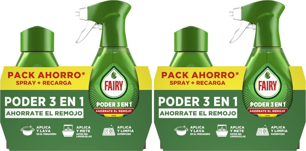 Fairy Poder sem imersão em spray de limão, pré-tratamento para louça e cozinha, eficaz com 100 % de gordura, anti-gordura, spray desengordurante, limpeza rápida e sem esforço, 1000 ml