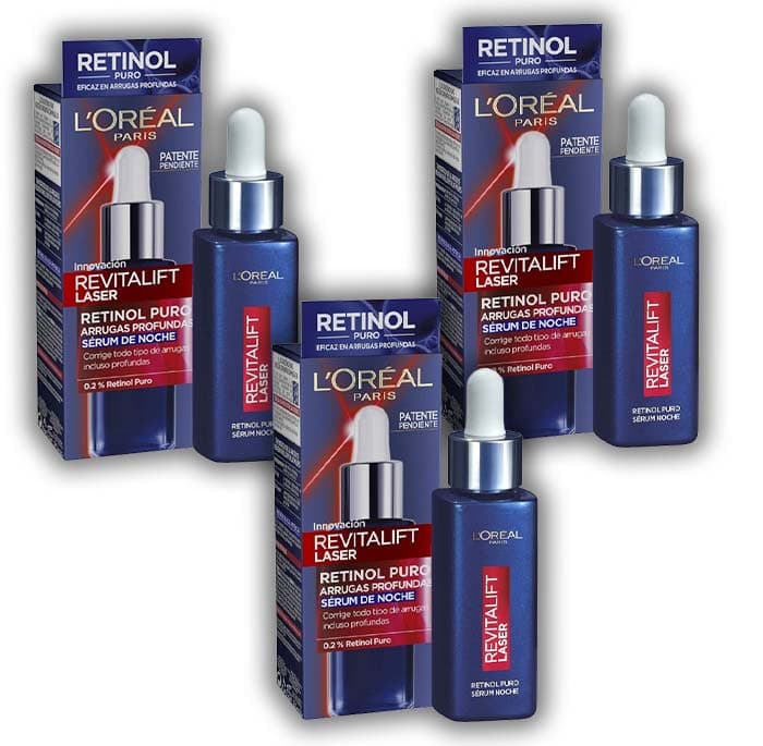 L'Oreal Paris Dermo Expertise Sérum de noite Revitalift Laser com retinol puro, cuidados anti-envelhecimento, corrige rugas profundas, 30 ml x 3
