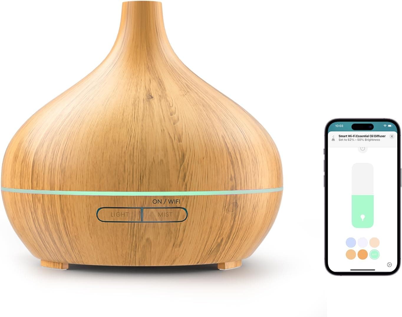 Meross Humidificador pequeno Smart | 400 ml, sem BPA, função de temporização, controlo por voz e controlo remoto, difusor inteligente de aromas, compatível com Apple Home, Alexa e Google Home