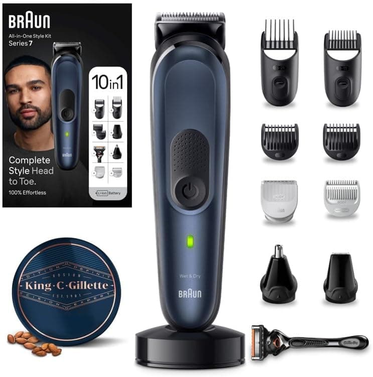 Braun Series 7 MGK7410 | Máquina de cortar cabelo e aparador multifunções com balm hidratante King C. Gillette 100 ml