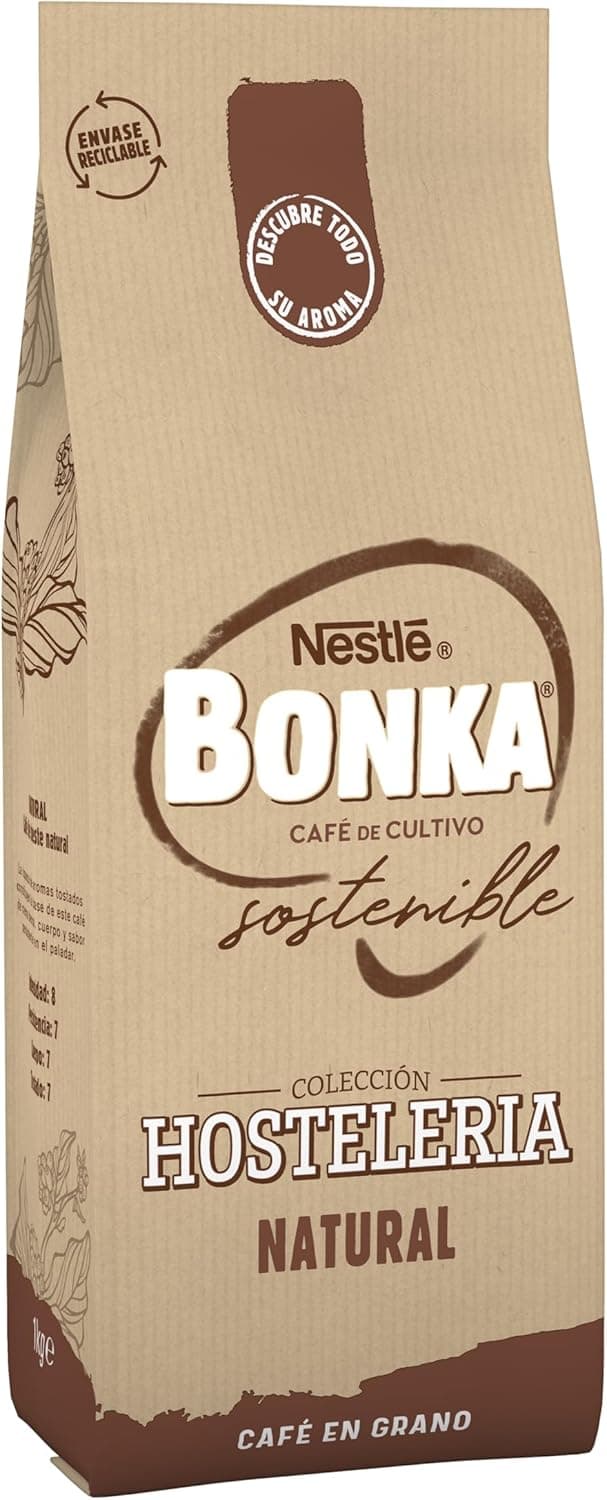 Bonka café em grão torrado natural para hotelaria, ideal para máquina de café expresso - 1 embalagem x 1 kg
