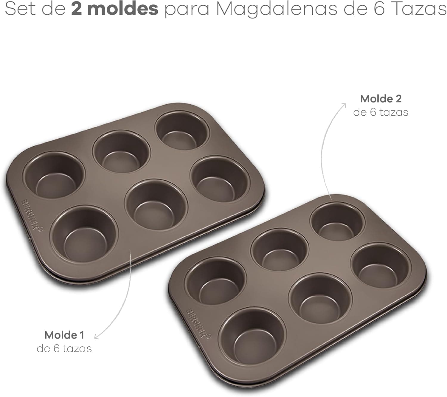 BERGNER BAKE LOVERS Conjunto de 2 moldes de 6 muffins de 26,5 x 18,5 x 3 cm - peças para forno de extrema resistência - feitas em aço antiaderente - adequado para forno e lava-louças