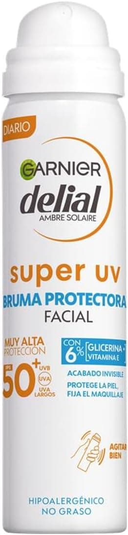 Garnier Delial | Bruma facial solar SPF50+ para pele sensível que hidrata e fixa a maquilhagem 75 ml