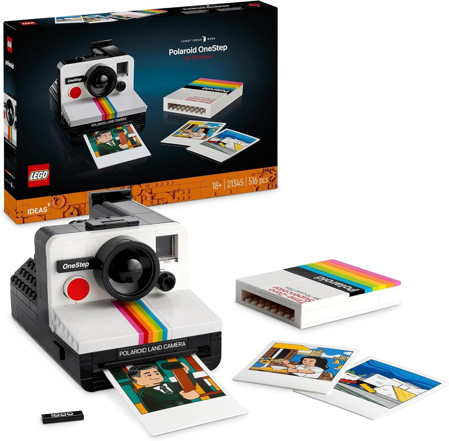 LEGO Ideias para câmara Polaroid OneStep SX-70, presente vintage para homens, mulheres e fotógrafos, kit de artesanato e casaco para adultos colecionadores, atividade de construção criativa 21345