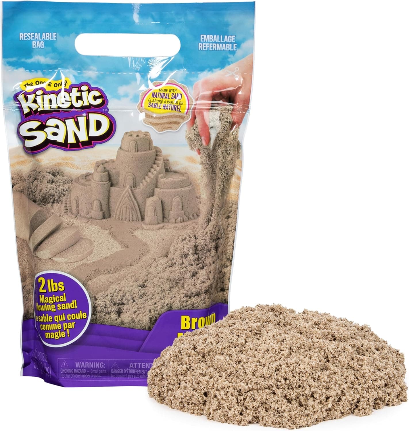 Kinetic Sand 6053516 | Areia mágica castanha para crianças com 907 g para moldar e criar