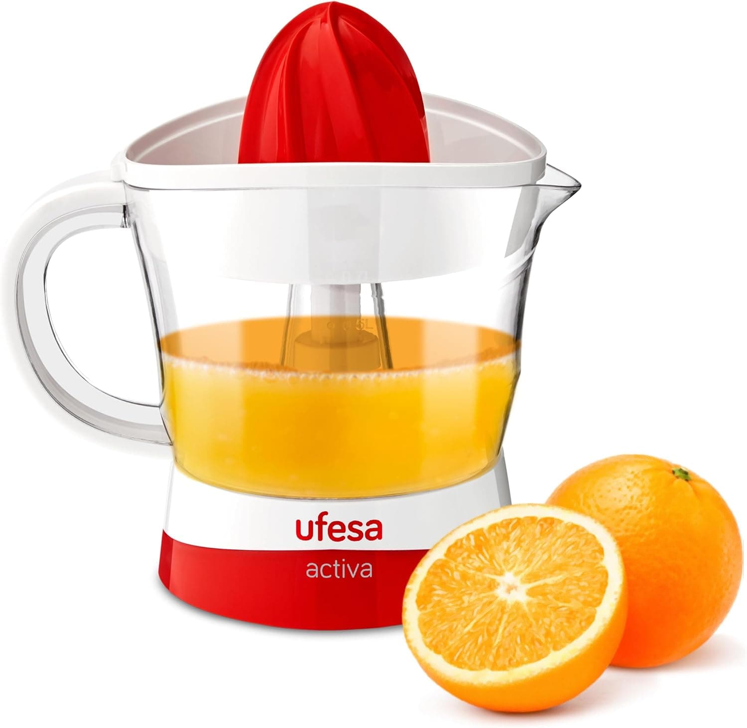 Ufesa EX4936 Espremedor elétrico para citrinos e laranjas, 25 W, 0,7 litros, plástico, branco/vermelho
