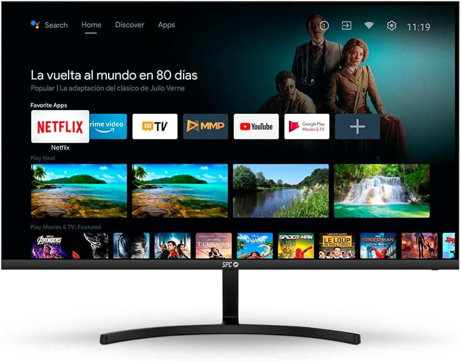 SPC Smart Monitor 27 - Monitor Android TV Full HD de 27", colunas integradas, conectividade móvel, design ultrafino, controlo remoto e acesso a conteúdo em streaming (Netflix, Prime Video, Youtube)