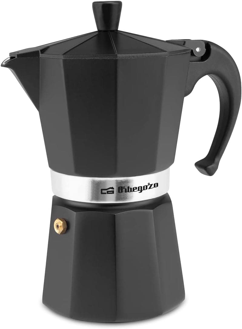 Orbegozo KFN 610 - Cafeteira italiana em alumínio, capacidade para 6 chávenas, pega ergonómica, válvula de segurança, filtro amovível, preta