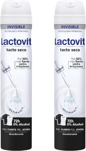 Lactovit - Desodorante extra eficaz invisível anti-manchas, 0% álcool, anti-irritações e 72 h de eficiência, desodorizante em spray invisível com proteção de cálcio - 200 ml x 2