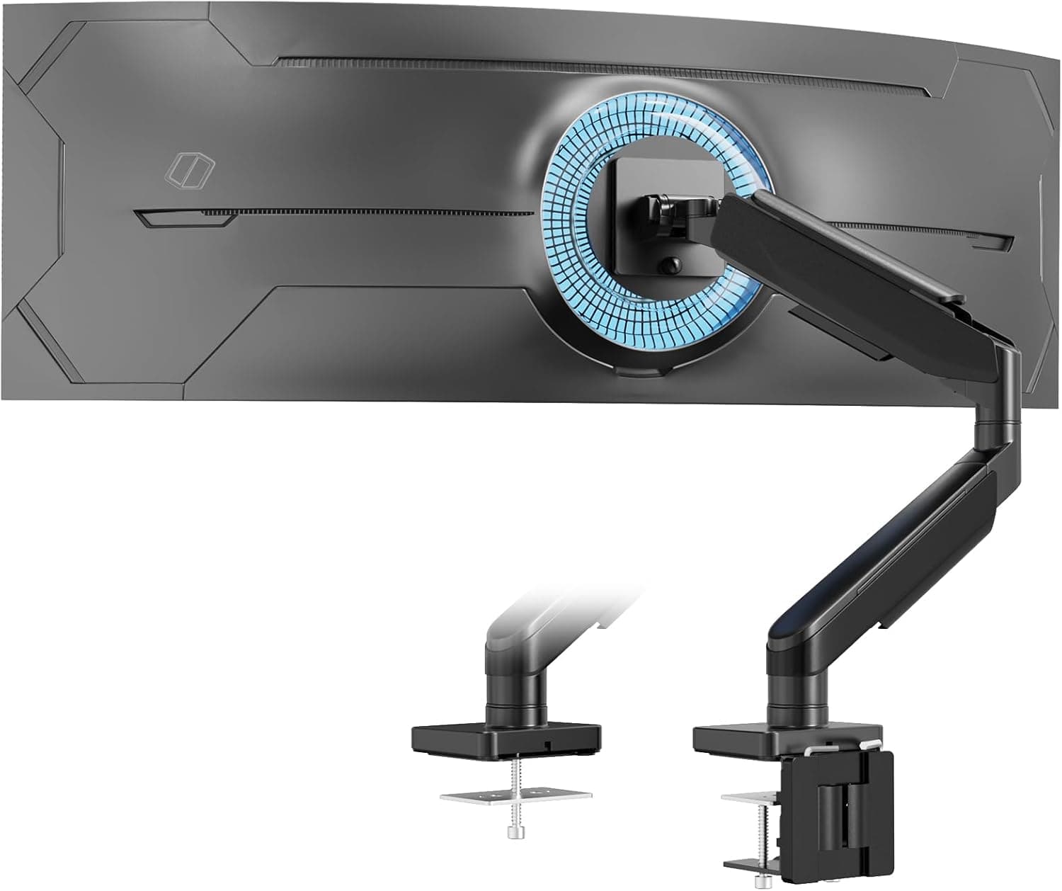 IMtKotW | Suporte de monitor para ecrãs planos e curvos de 17 a 49 polegadas com braço articulado e mola a gás até 20 kg
