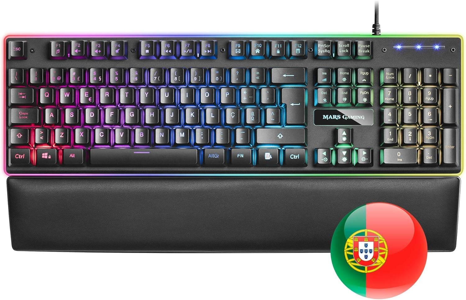 Mars Gaming MK320, Teclado RGB H-Mech, Reposamuñecas Acolchado, RGB 13 Modos, Portugués MK320PT