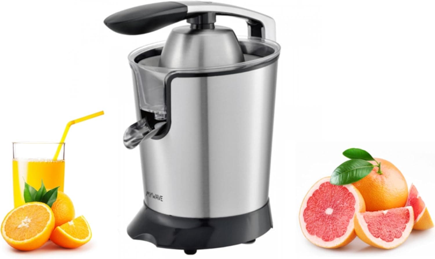 My Wave - Espremedor elétrico ninho Pro - extração rápida de sumos - potência de 600 W - espremedor com sistema anti-gotejamento, suportes de borracha antiderrapantes, inclui 2 cones de tamanho