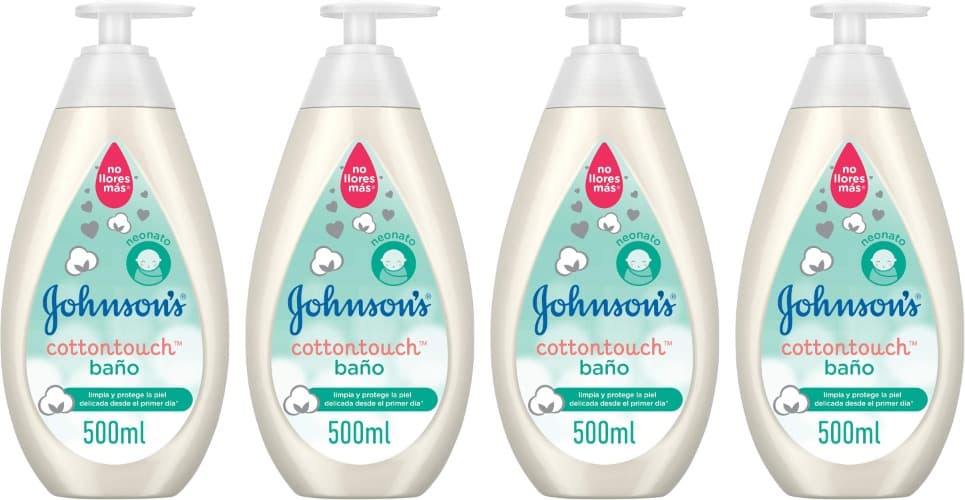 Johnson's Baby Gel de banho Cottontouch, para bebés e recém-nascidos, pele fina e delicada, com algodão puro, 500 ml x 4