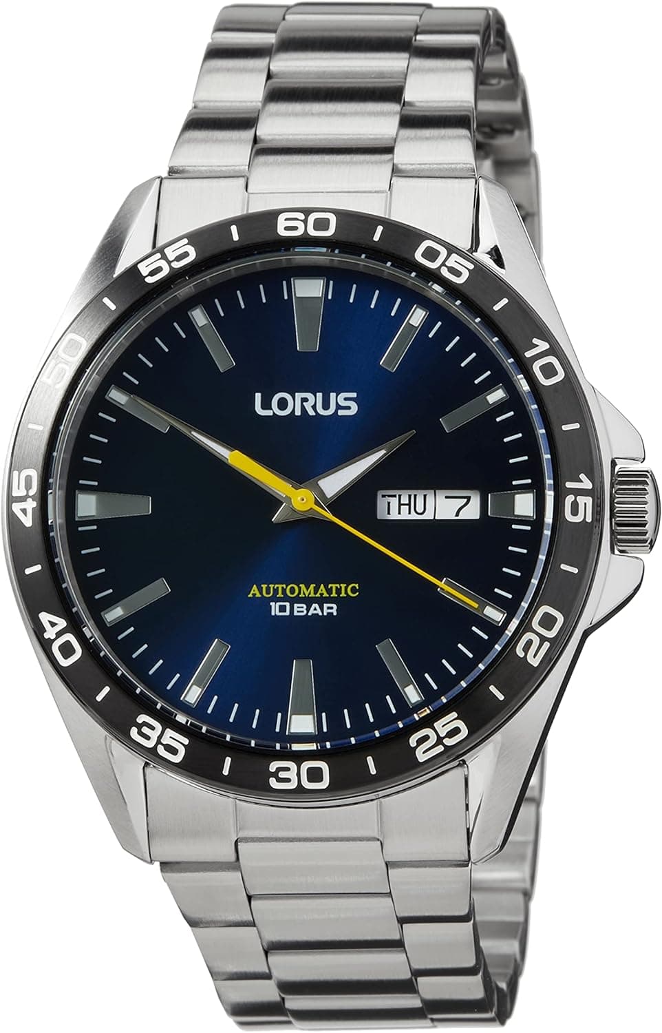 Lorus Relógio analógico para homens automático com correia em metal RL479AX9, Prata, pulseira