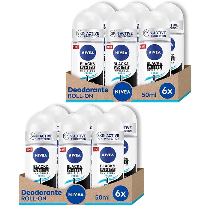 NIVEA Black & White invisível Fresh Roll-on, antitranspirante, sem álcool, com fragrância refrescante, 50 ml x 12
