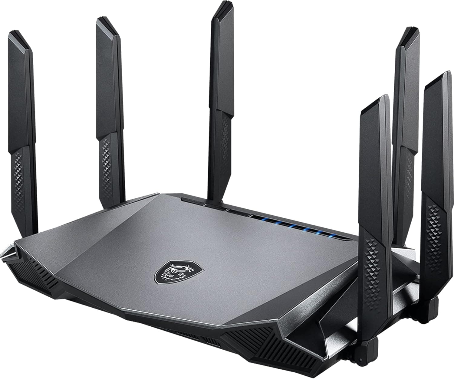 MSI RadiX AX6600 WiFi 6 Router Gaming de três bandas, WLAN rápida de até 6600 Mbps (5 GHz, 2,4 GHz sem fio), AI QoS Priority, MU-MIMO, Beamforming, WPA3, 2,5 G WAN/LAN E 4 X 1G LAN Portas