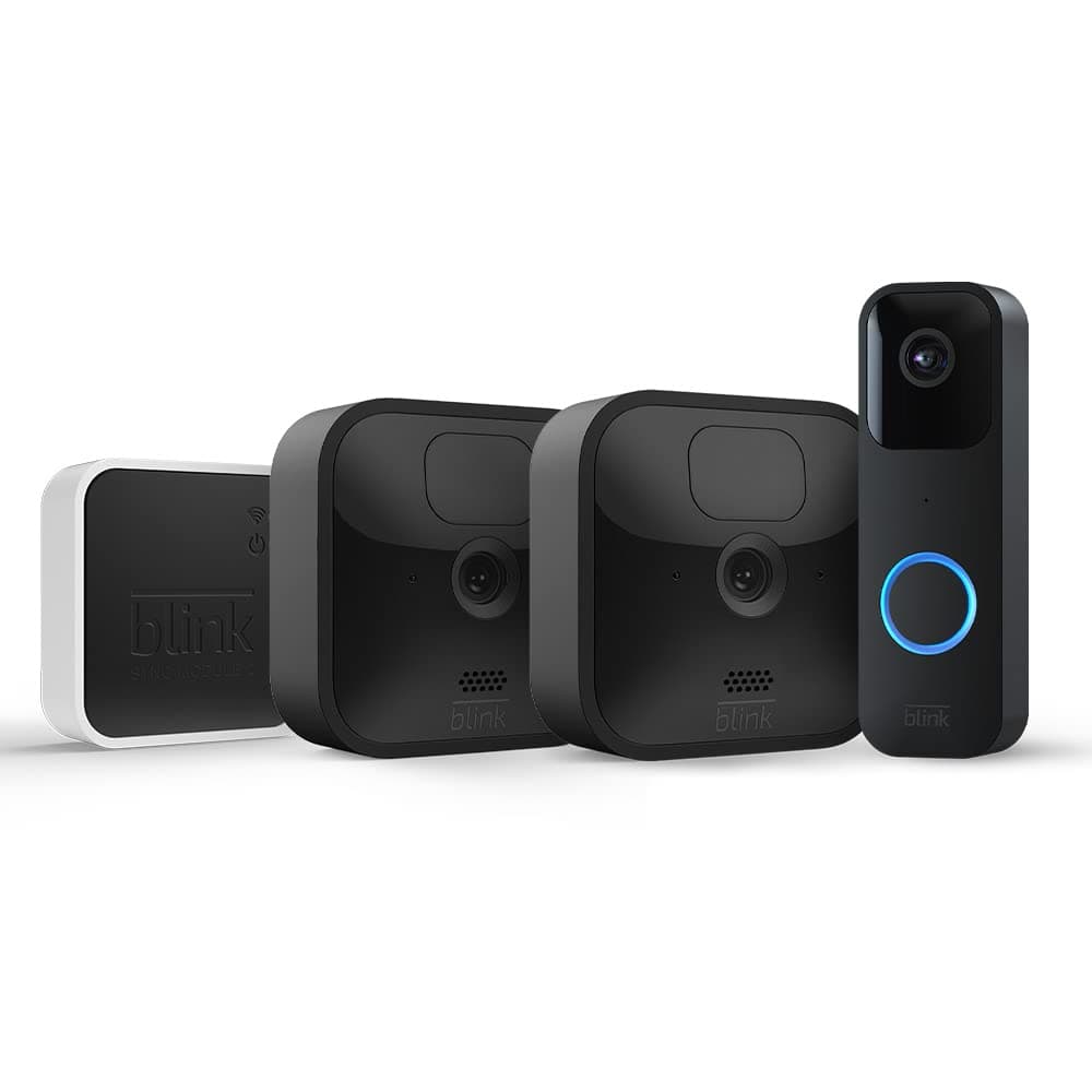 Blink ao ar livre | Câmera de Vigilância Externa HD Sem Fio à Prova de Intempéries, 2 Câmeras + Campainha de Vídeo Blink | Áudio bidirecional, vídeo HD, com Alexa integrada