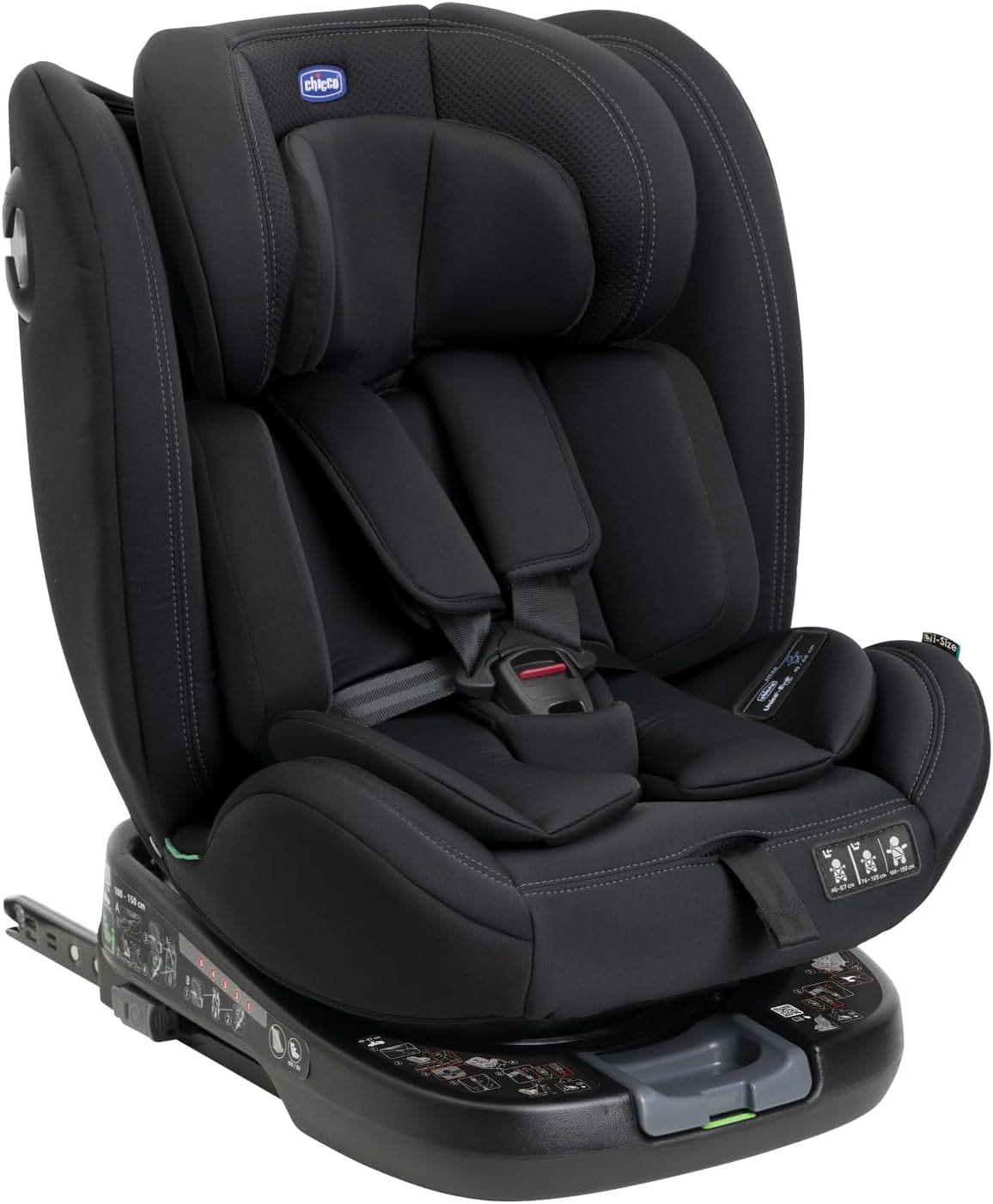 Chicco Unico EVO I'Size Classic, cadeira de carro ISOFIX para bebés e crianças de 40 a 150 cm, grupo 0123 Desde recém-nascido a 12 anos, rotação de 360º, redutor, ajustável e proteção lateral, preta