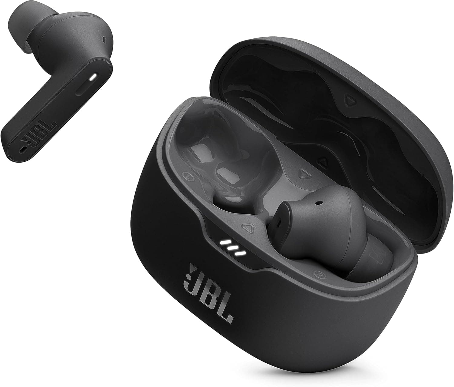 JBL Auriculares Tune Beam In-Ear, sem fios, resistentes à água, cancelamento de ruído e tecnologia de 4 microfones, com bateria de até 48 horas, em preto
