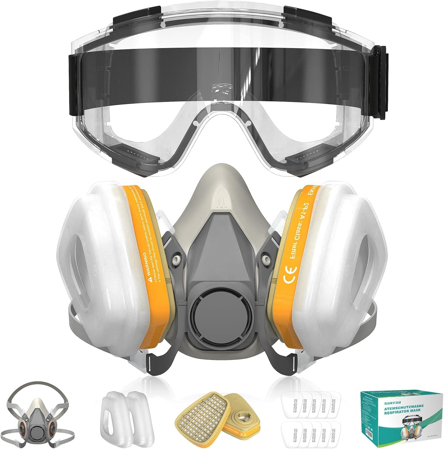 SURFOU Máscara de gás com filtro, máscara de pintura máscaras antipoeira, anti-poeira respirável, máscara reutilizável inclui filtros para máscaras, reutilizável Face Respirator