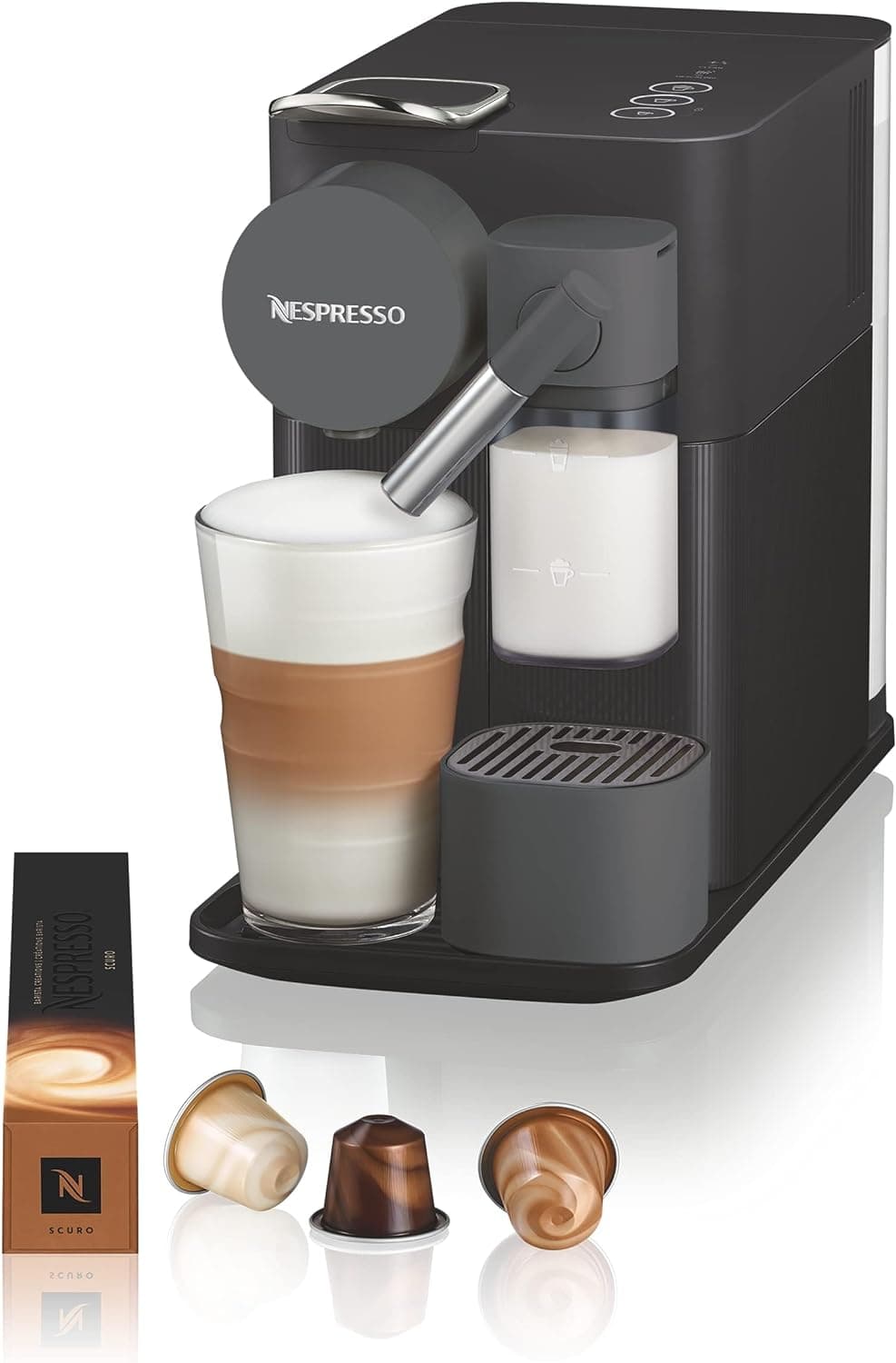 Nespresso Lattissima One Evo, máquina de café em cápsulas de uso único, espumador de leite automático, cappuccino e latte, EN510.B, 1450W, preto