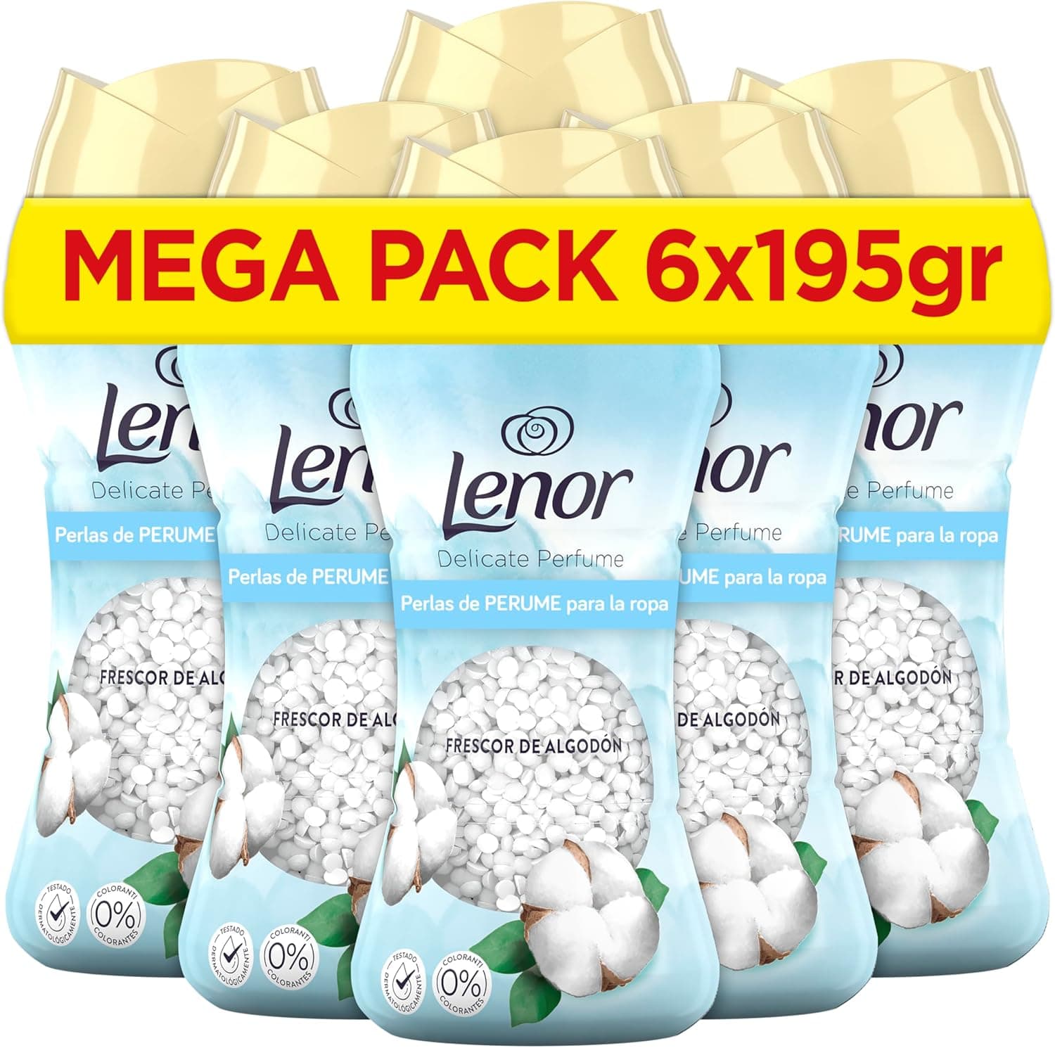 Lenor UNstoppables Pérolas de perfume para roupas, 96 lavagens (6 x 195 g), suavizante com fragrância de algodão frescor, potenciador de frescura