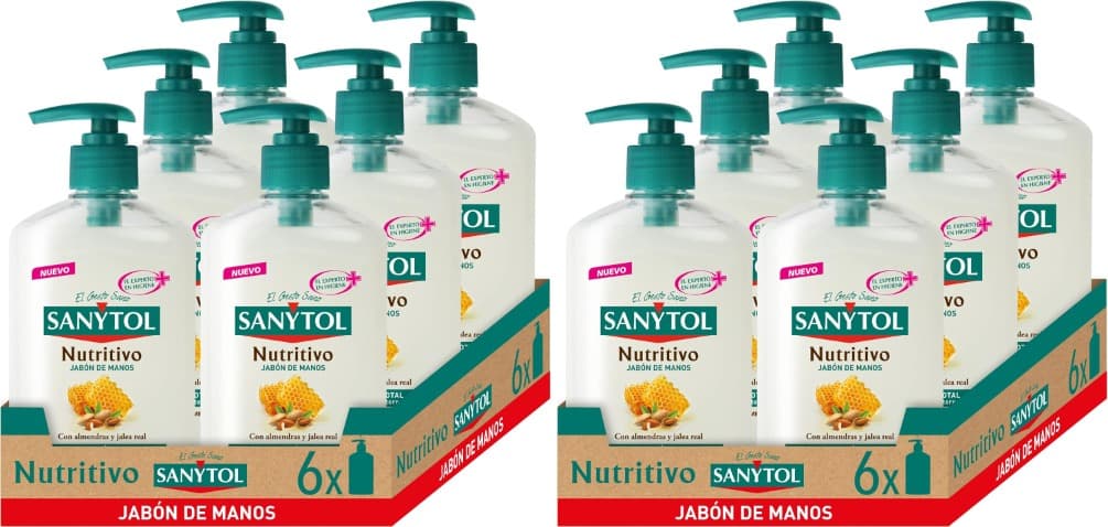 Sanytol Sabão de mãos nutritivo e antibacteriano com amêndoas e mel, limpa, neutro e repara a pele das suas mãos, fórmula testada dermatológica e clinicamente, pack de 12 x 250 ml