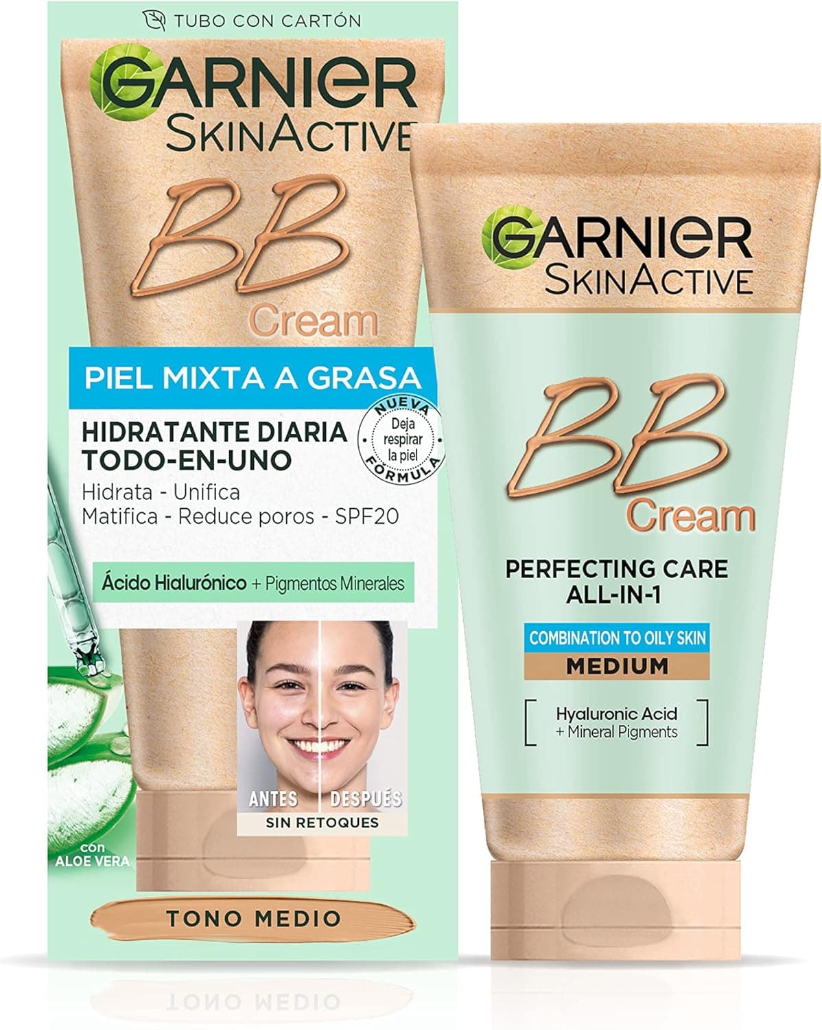 GARNIER Bb Cream Matificante com Spf 25, ácido hialuróico, extrato de aloé vera e pigmentos minerais, hidratante, unifica, corrige e ilumina pele 50 ml - tom médio