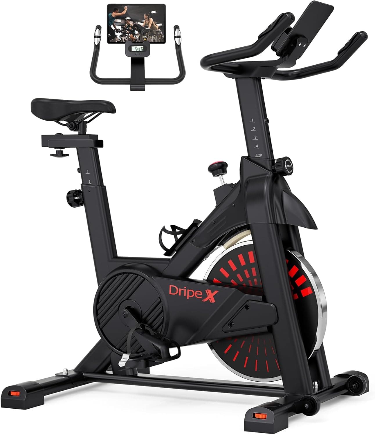 Bicicleta estática Dripex com volante pesado de 8 kg, monitor de frequência cardíaca e monitor LCD, bicicletas estacionárias silenciosas para casa, máximo 150 kg