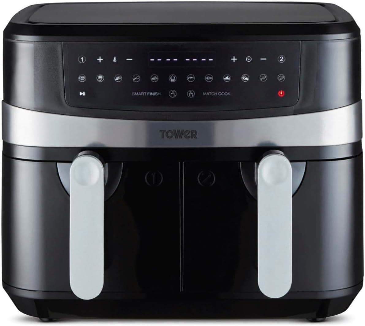 Tower T17088 Fritadeira de ar Duo Basket com função de acabamento inteligente: Air Fryer com tecnologia Vortx de circulação de ar rápida: Fritadeira sem óleo de 9 l, 2600 W