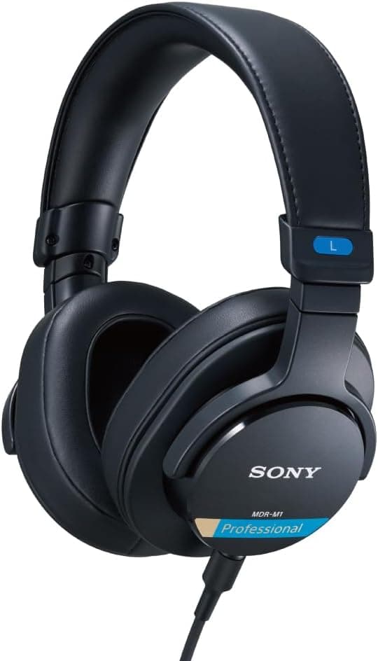Sony MDR-M1 Auriculares de estúdio fechados, cabos, reprodução de banda ultra larga (5 Hz - 80 kHz), para estudos e misturas, leves 216 g, incluem 2 cabos removíveis, preto